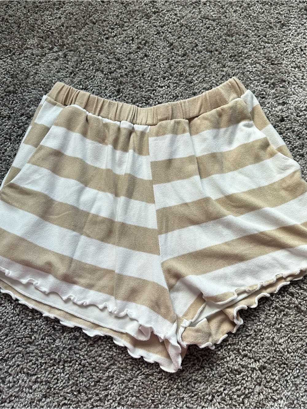 Le Lis Cream and Tan Striped High Waist Lounge Shorts
